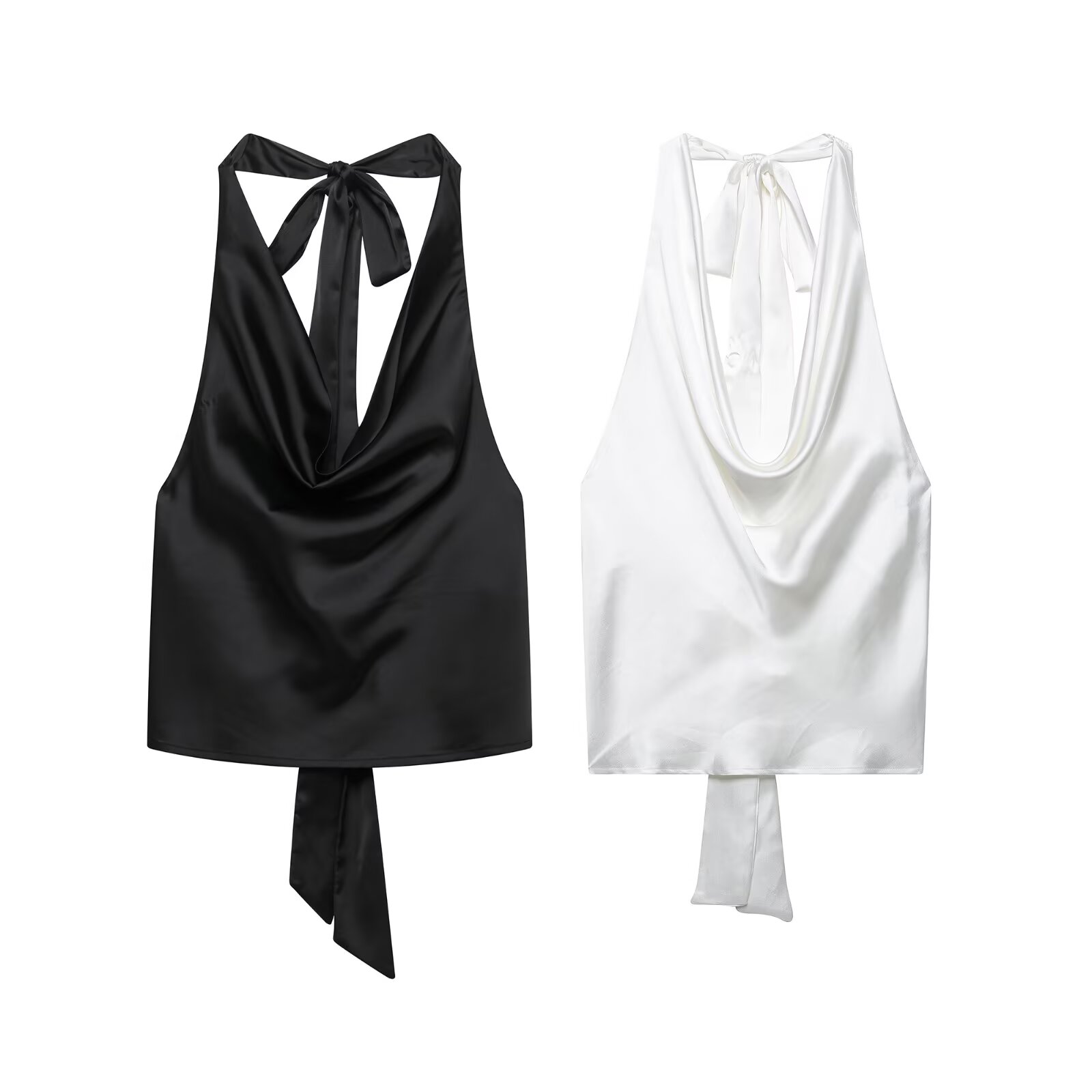 Satin Bow Tie - Zevity 2025 mulheres sexy sem mangas