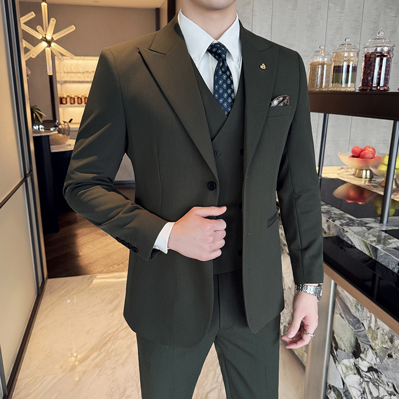 Korean Men Formal Wear - Slim-fit conjunto de três peças estilo