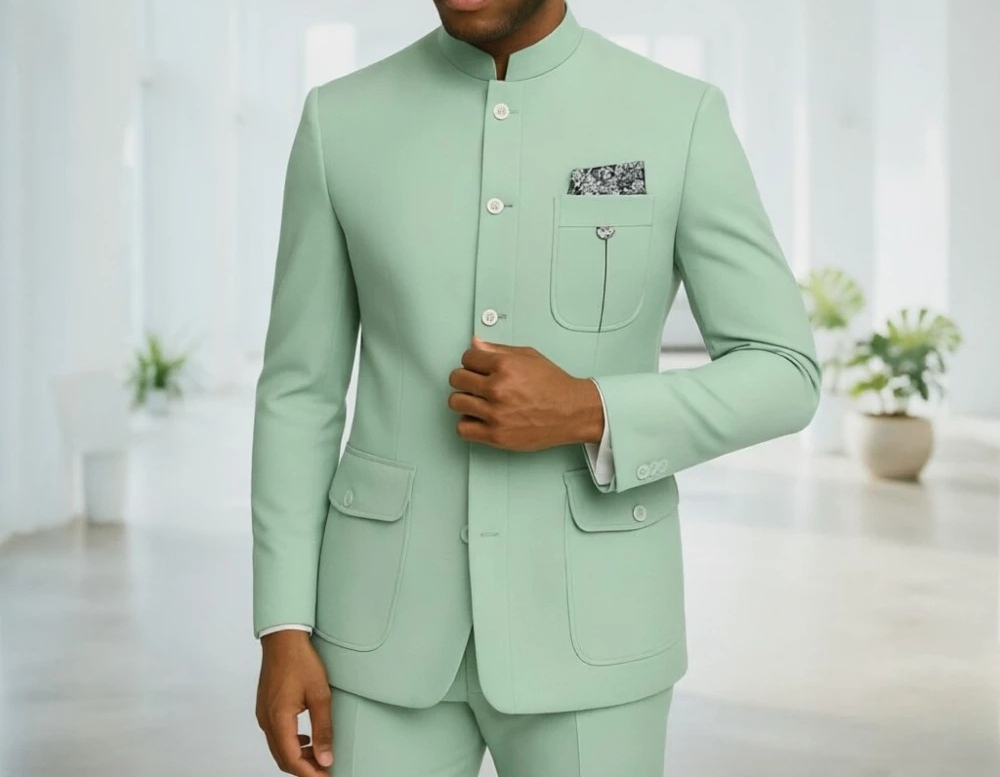 Men Formal Wear Green - Ternos Safari Masculinos Premium Verde Claro
