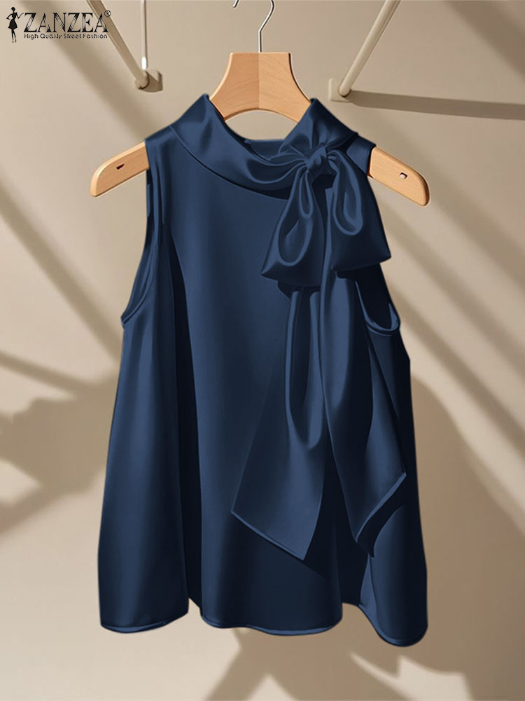 Satin Bow Tie - Zanzea blusas elegantes com gravata borboleta,