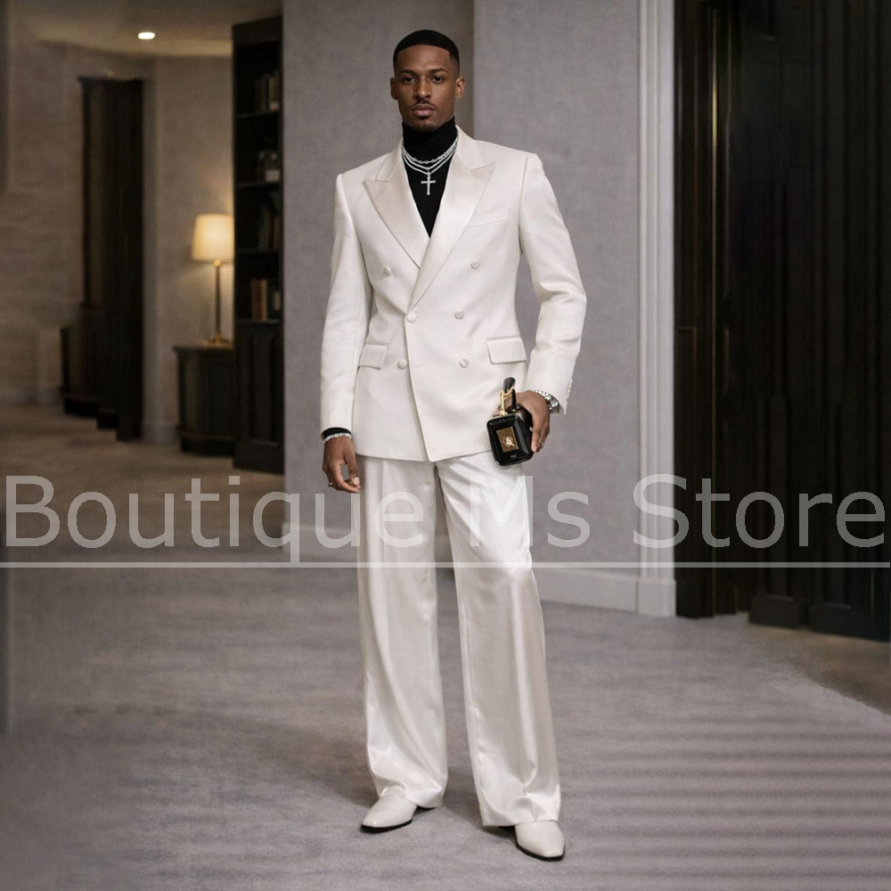 Men Formal Wear For Wedding - Terno Masculino Branco de Cetim 2