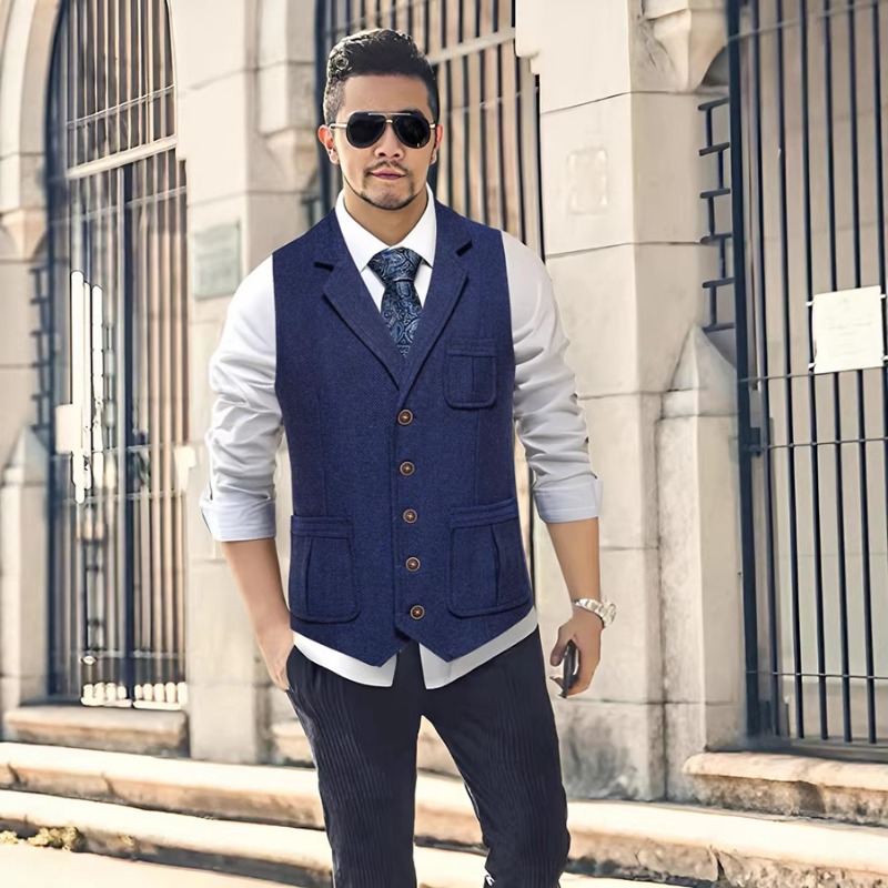 Men'S Formal Wear No Suit - Colete Masculino de Tweed Espinha de