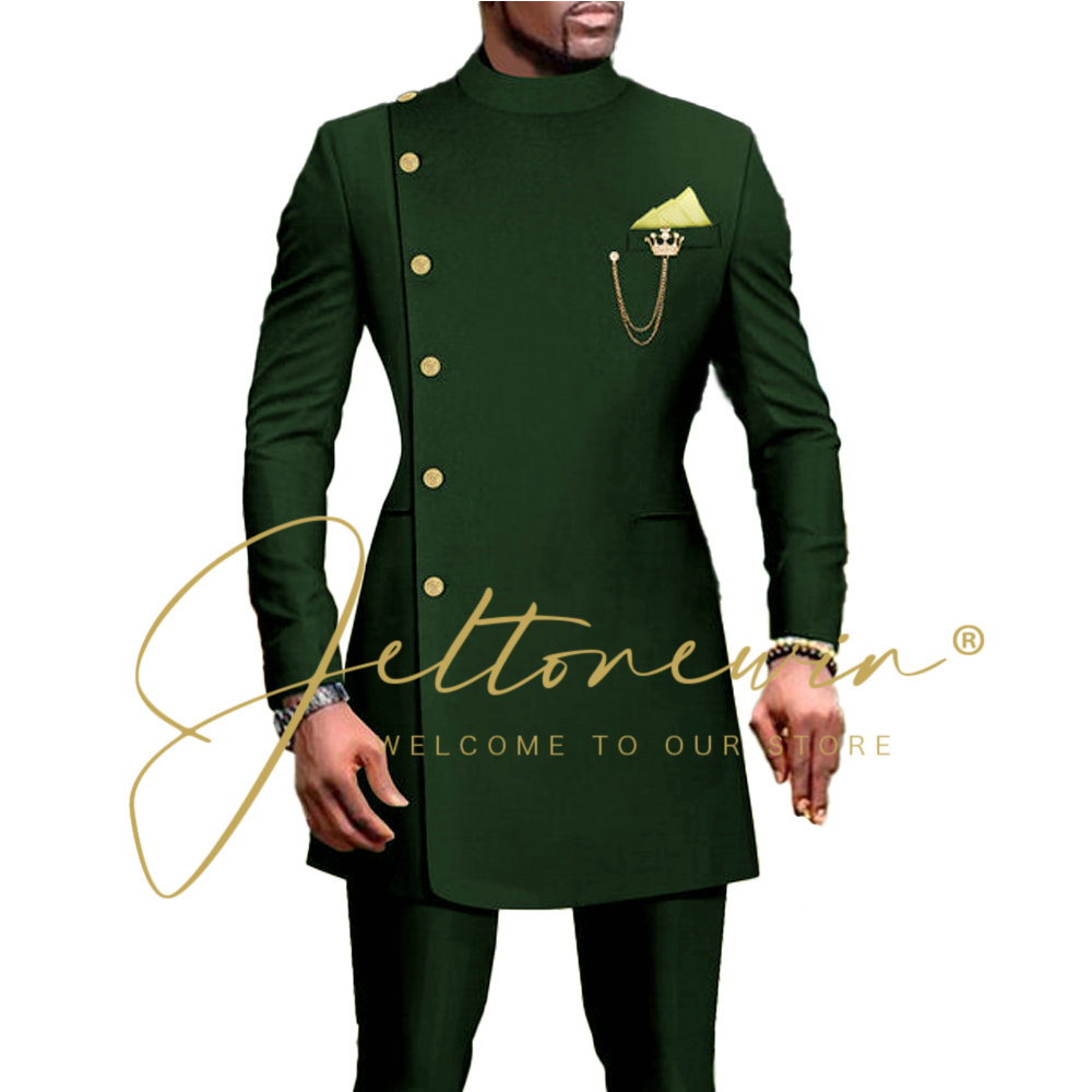 Men Formal Wear Green - Terno verde escuro masculino, seios duplos,