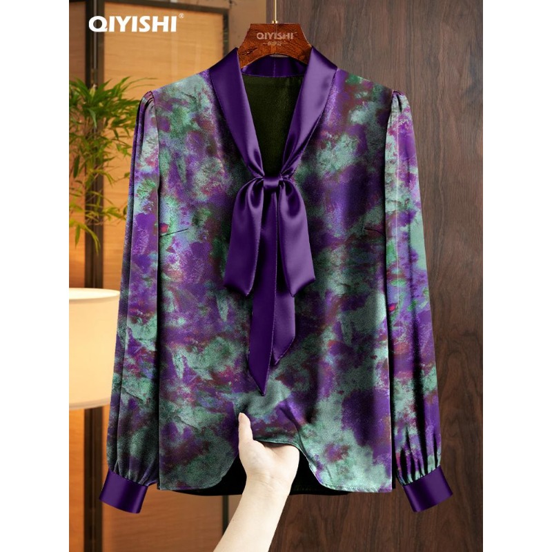 Satin Bow Tie - Elegante commuter temperamento roxo cintura topo