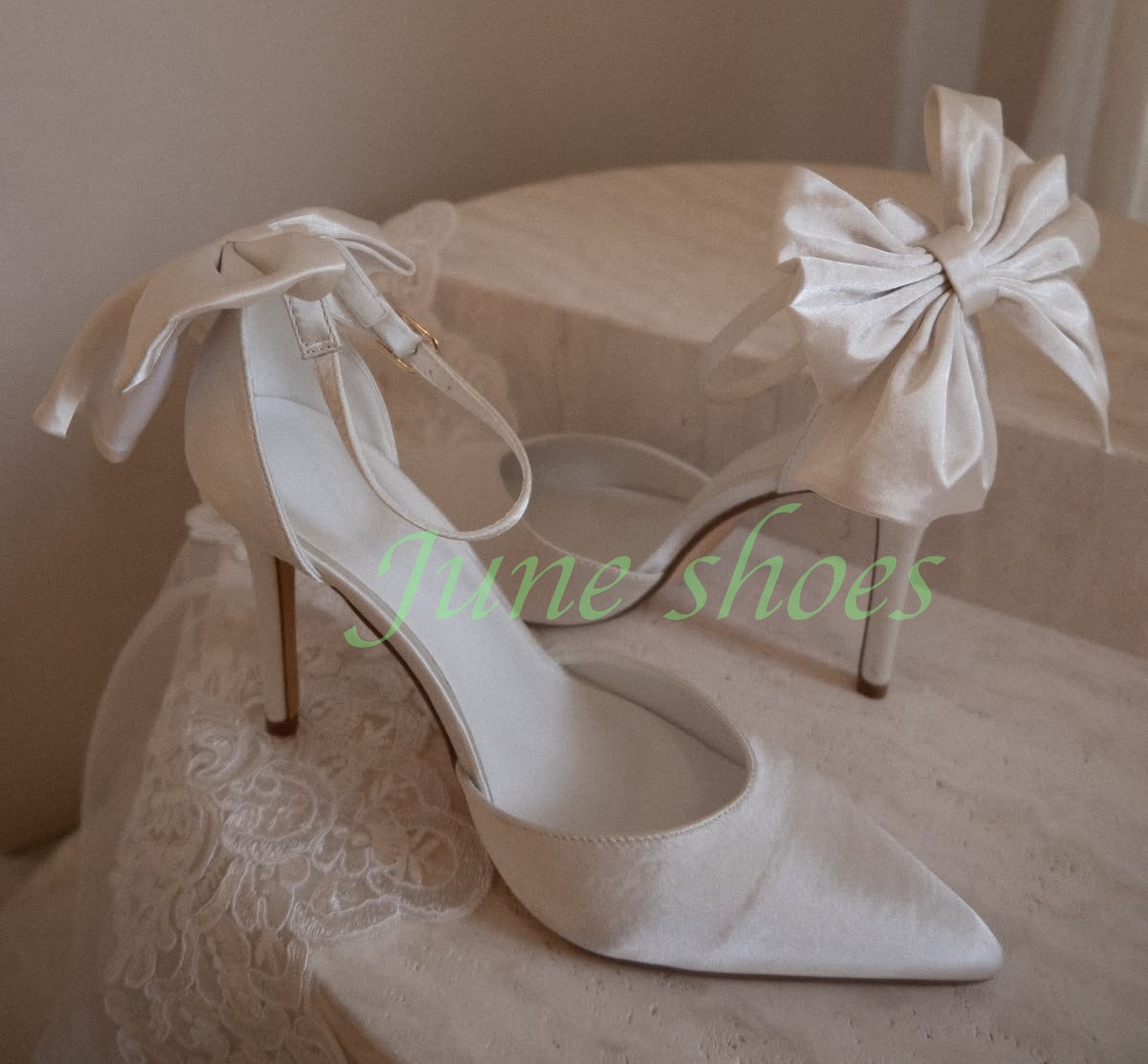 Satin Bow Tie - Sapatos de Salto Alto Femininos em