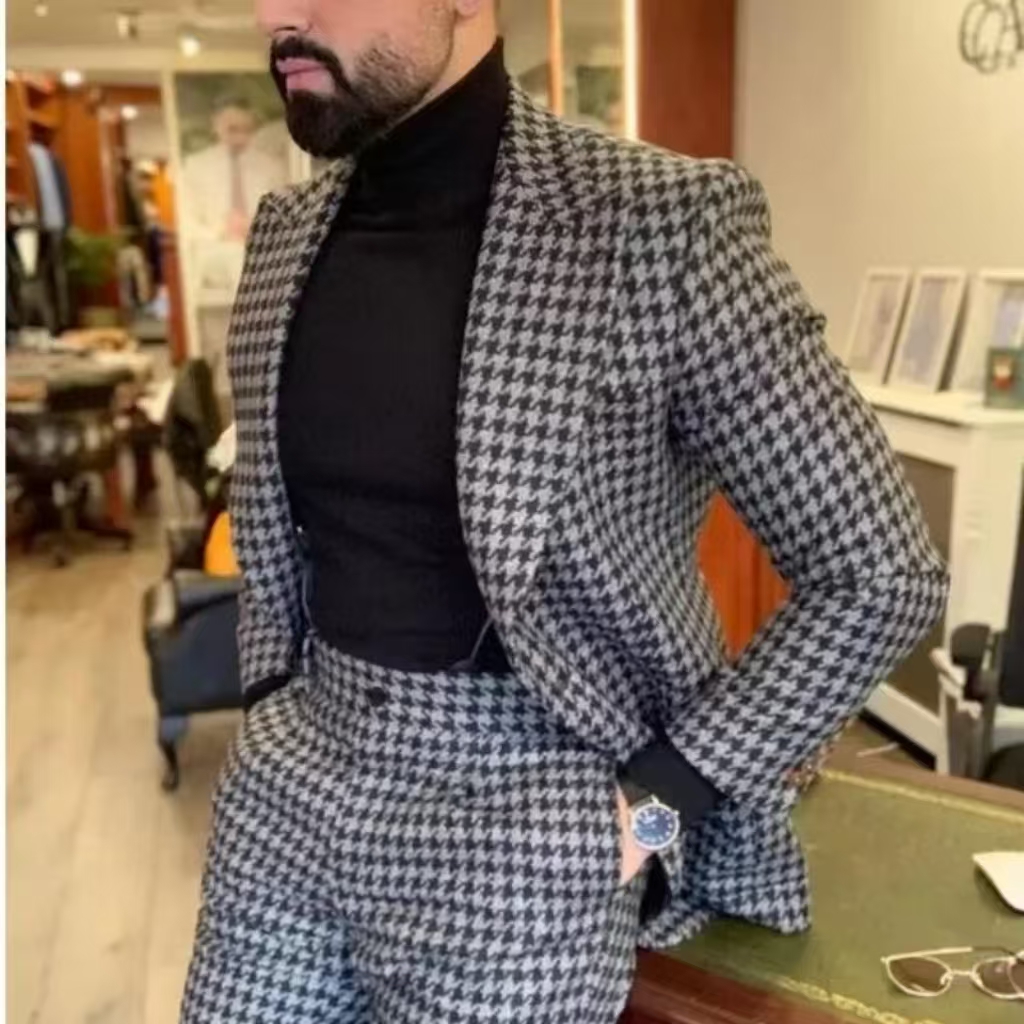Houndstooth vintage terno masc - Men Formal Wear For Wedding avaliação e preço