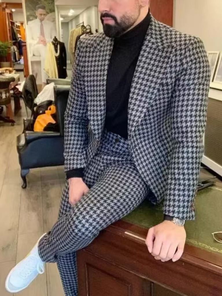 Houndstooth vintage terno masc - Men Formal Wear For Wedding avaliação e preço