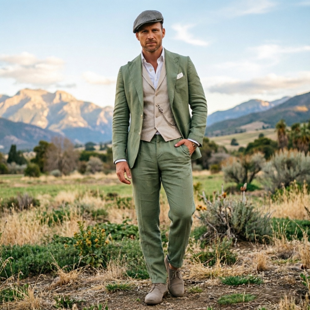 Terno Masculino de Linho Verde - Men Formal Wear Green avaliação e preço