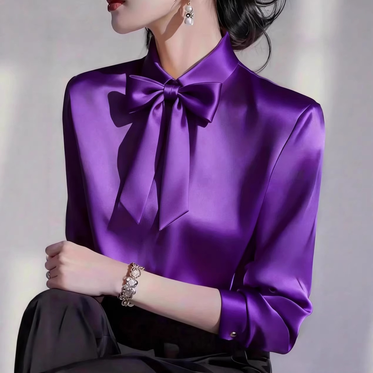 Blusa Feminina de Cetim com Go - Satin Bow Tie avaliação e preço