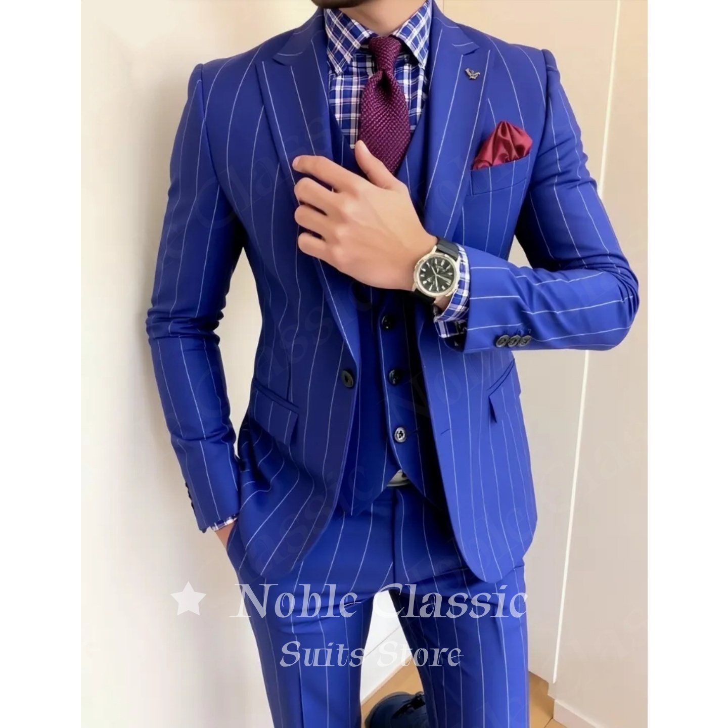 Terno Masculino Azul Listrado  - Men Formal Wear Wedding Guest avaliação e preço