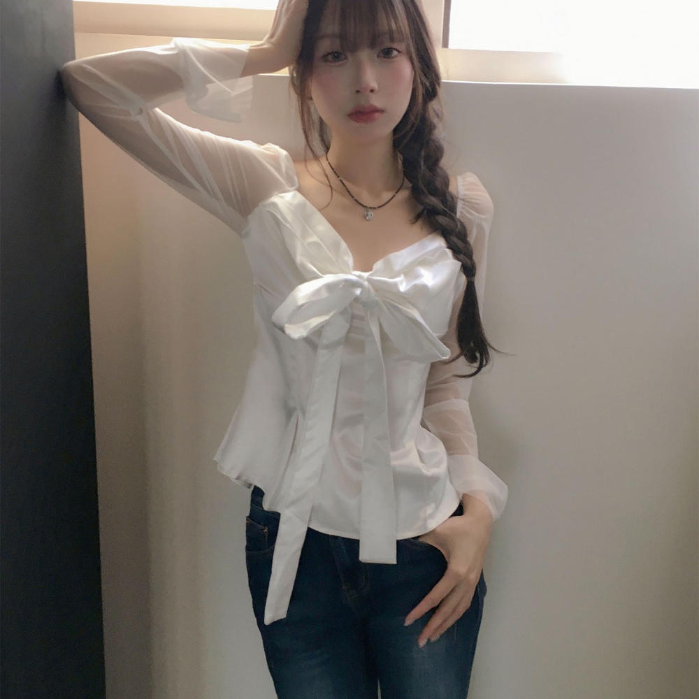 Blusa Feminina Elegante de Chi - Satin Bow Tie avaliação e preço