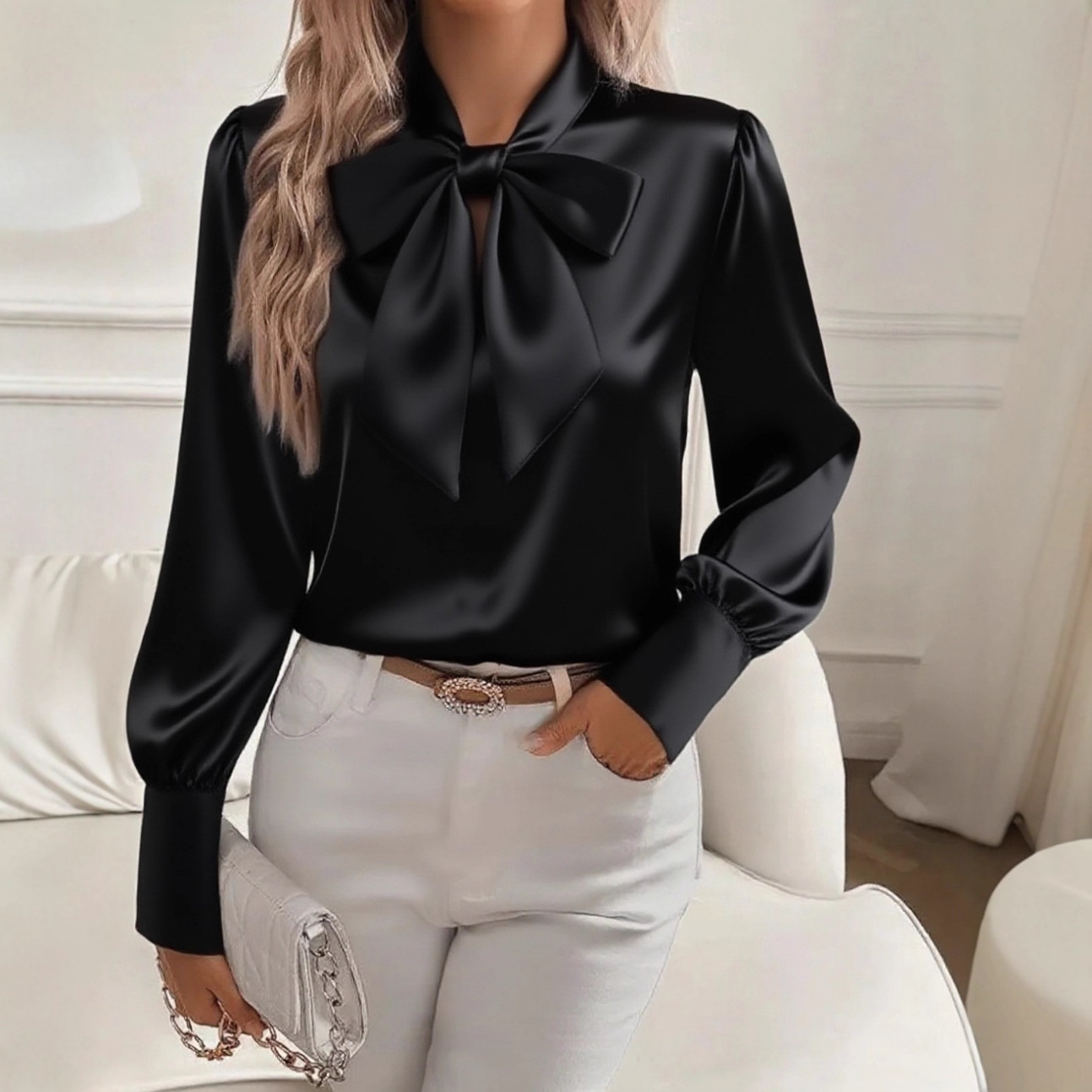 Blusa de Cetim com Laço no Pes - Satin Bow Tie avaliação e preço