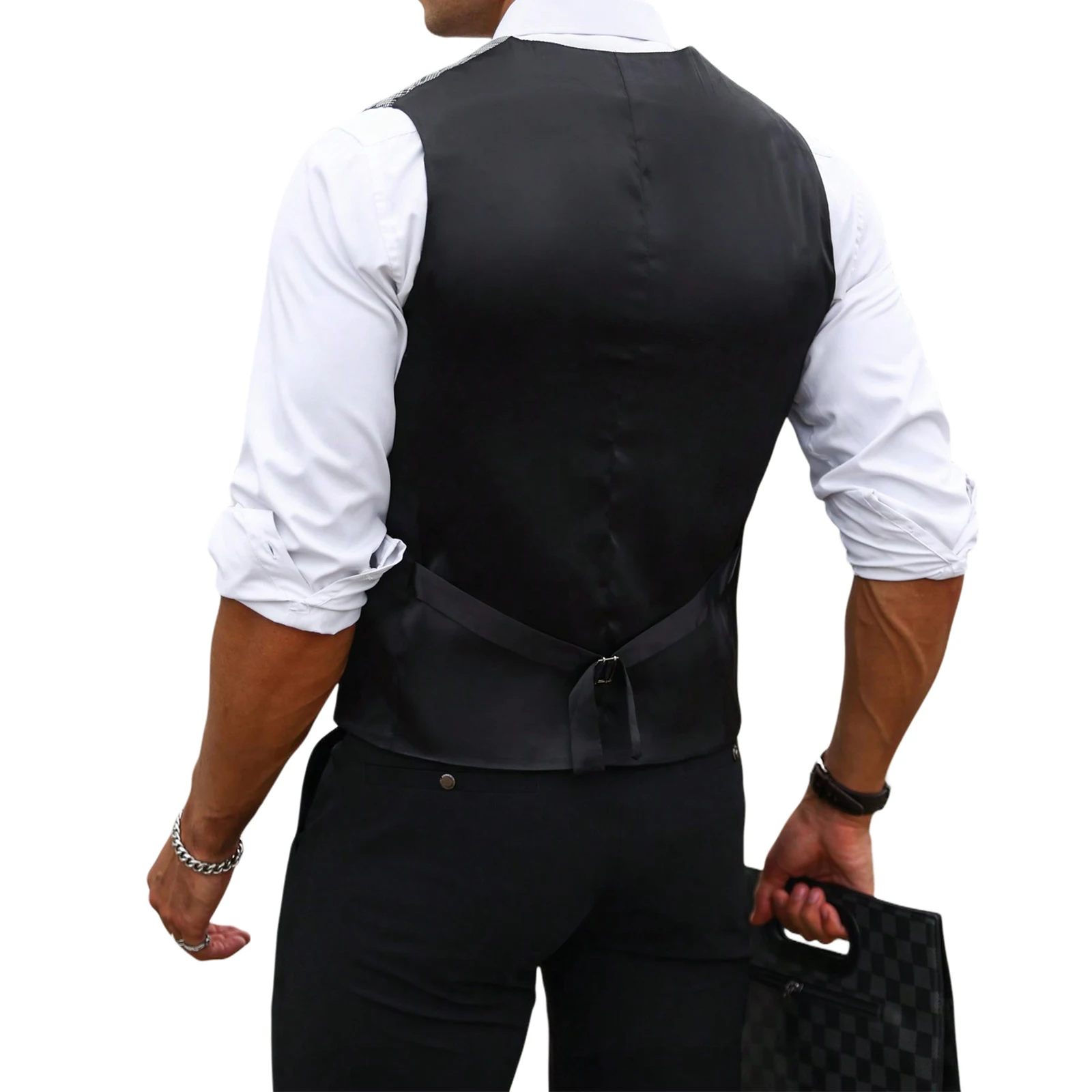 Colete Masculino Cinza Xadrez  - Men Formal Wear Vest avaliação e preço