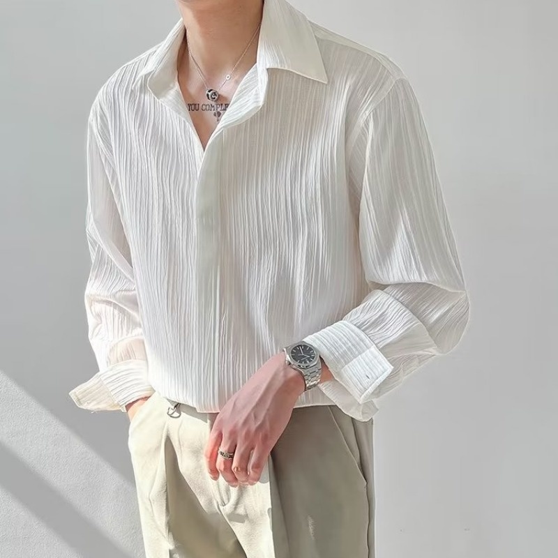 Camisa de manga comprida pliss - Korean Men Formal Wear avaliação e preço