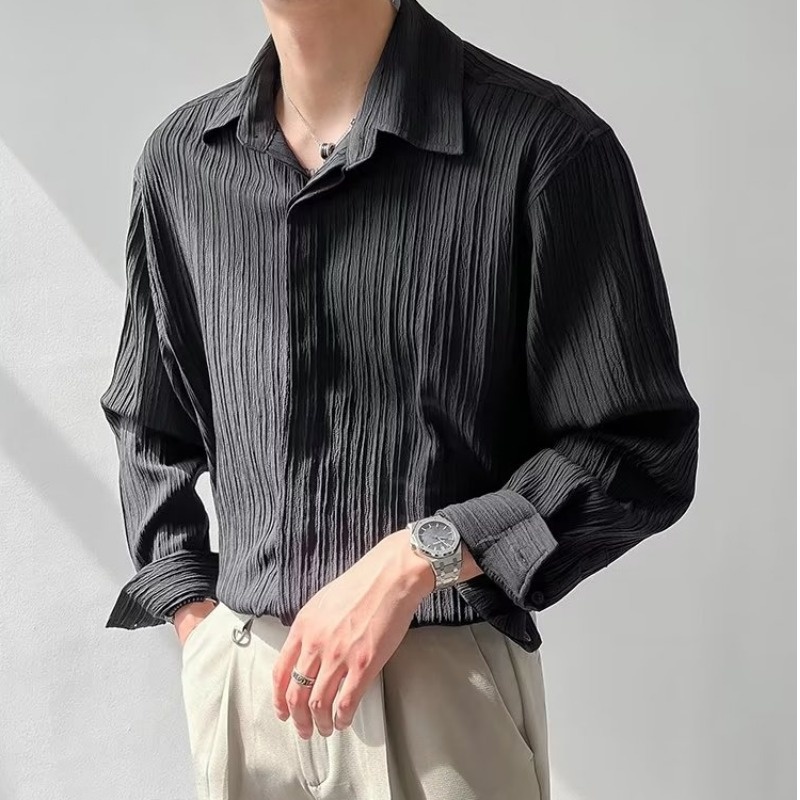 Camisa de manga comprida pliss - Korean Men Formal Wear avaliação e preço