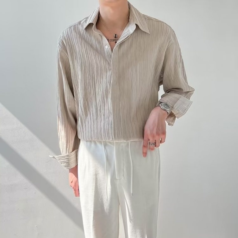 Camisa de manga comprida pliss - Korean Men Formal Wear avaliação e preço