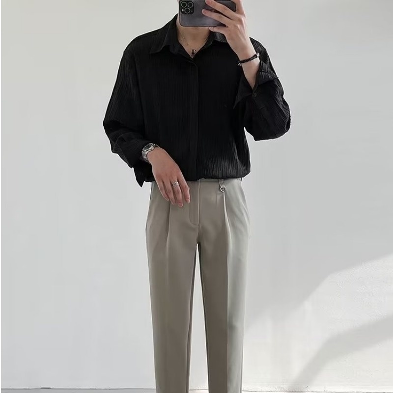 Camisa de manga comprida pliss - Korean Men Formal Wear avaliação e preço
